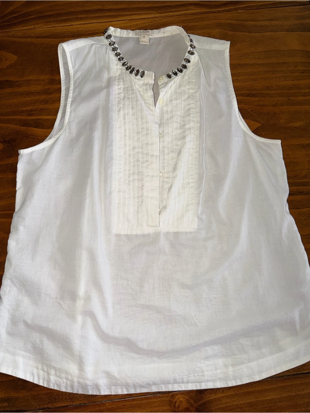 J. Crew Women’s Size 14 White Sleeveless Jeweled Collar Sleeveless Blouse
